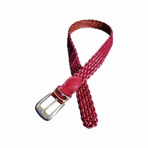 Vintage 80's Talbots Licorice Red Genuine Leather Braid Belt S/M Solid Brass